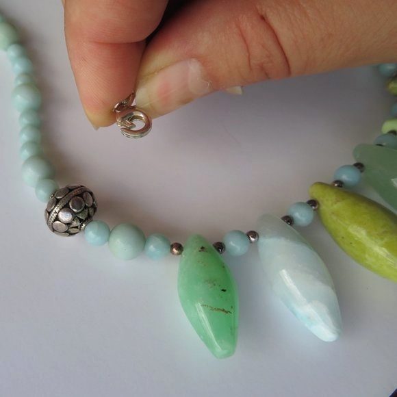 Chalcedony Turquoise Sterling Silver Spike Necklace - Picture 12 of 14